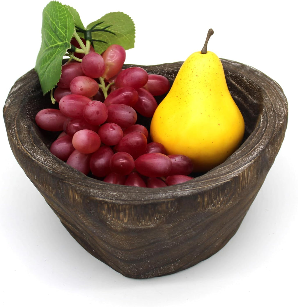 CVHOMEDECO. Primitives Solid Wood Functional and Collectible Bowl Vintage Heart Hand Carved Wooden Bowl Rustic Treenware Artworks for Serving Nuts Snacks Fruits or Accent Decor, 8.5 Inch