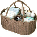 Diaper Caddy Organizer, Paper Rope Storage Baskets Nursery Bin with Removable Divider, Portable Car Organizer for Diapers, Baby Shower Gifts, Newborn Essentials Must Haves (Brown)