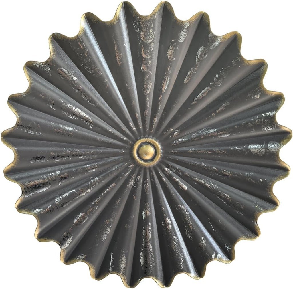 Metal Wall Sculpture,11.4''Distressed Black Gold Round Metal Wall Art Decor