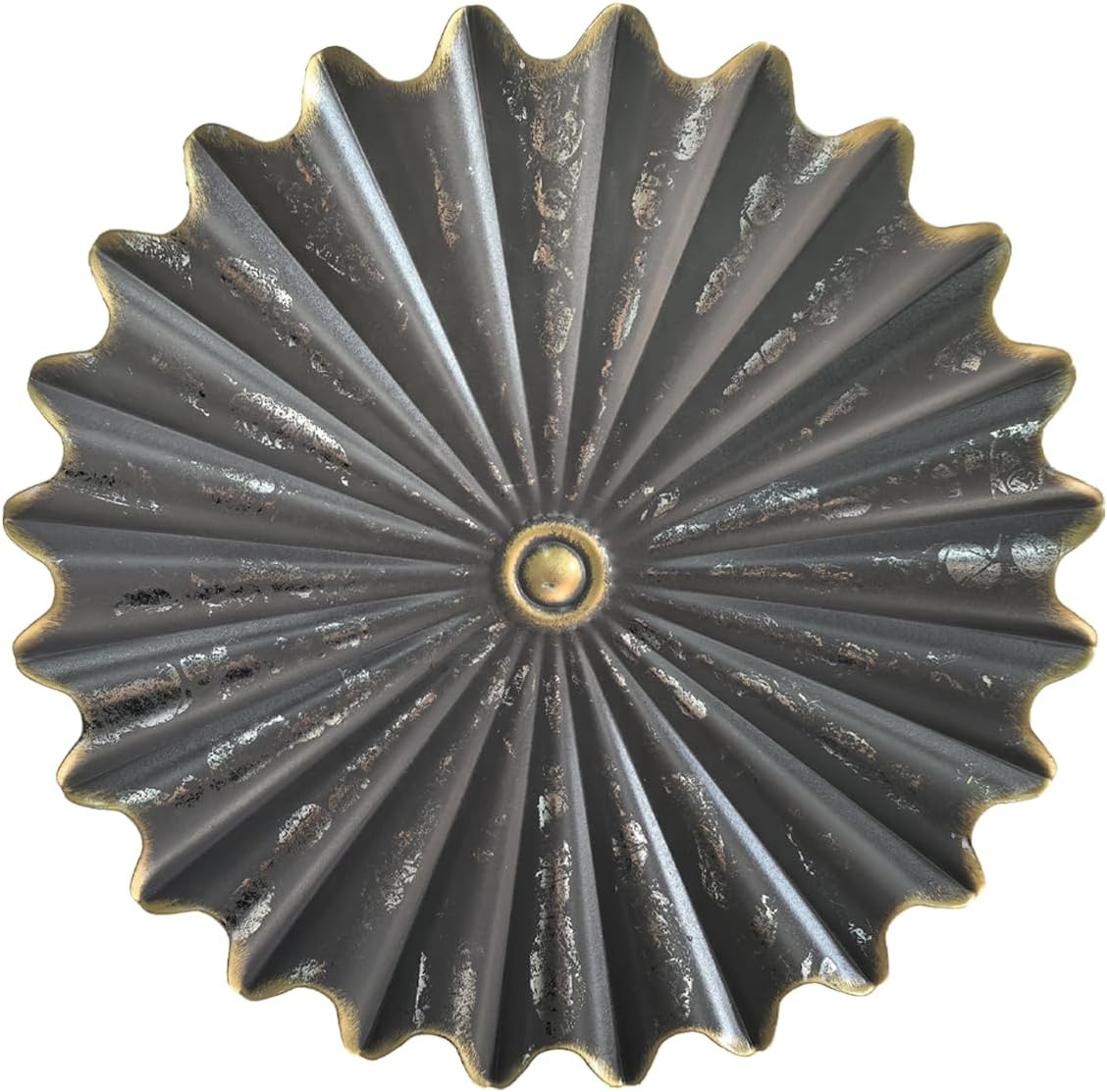 Metal Wall Sculpture,11.4''Distressed Black Gold Round Metal Wall Art Decor