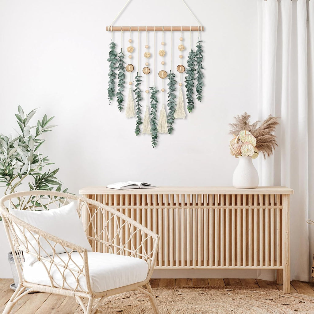 Artificial Eucalyptus Wall Hanging Faux Greenery Decor with Wicker Balls