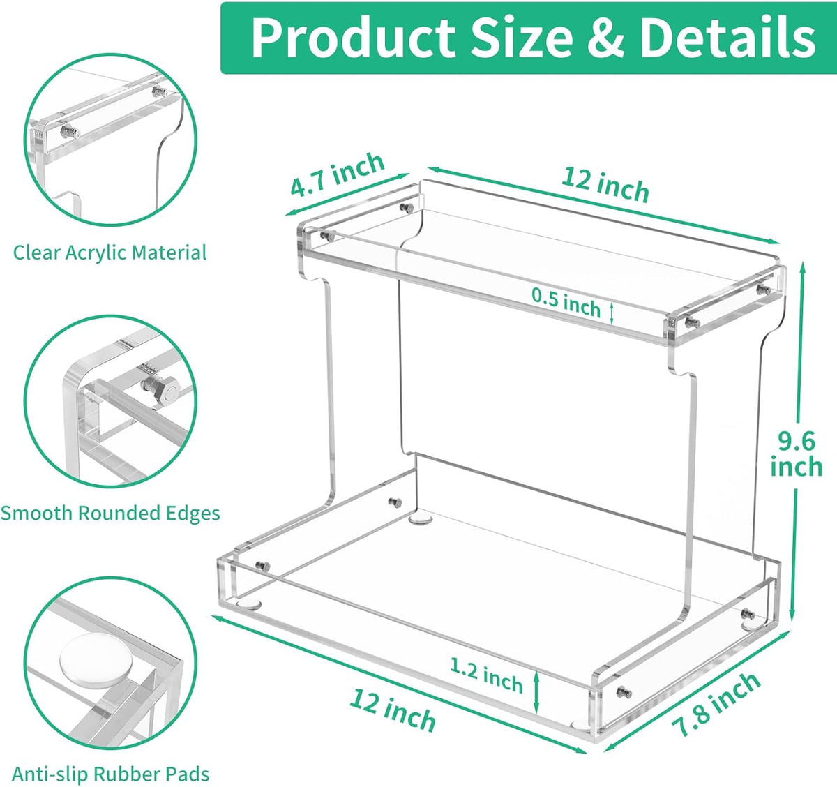NPPLUS 2-Tier Clear Acrylic Bathroom Organizer Counter Storage Shelf