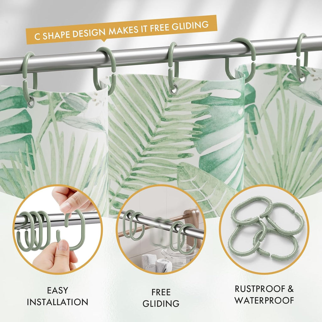 Amazer Shower Curtain Hooks Rings, 24 Pcs Shower Curtain Rings, Plastic Shower Curtain Hooks for Bathroom Shower Rod, Sage Green Shower Hooks for Shower Curtain
