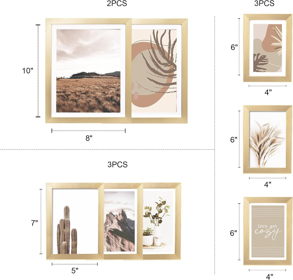 ArtbyHannah Gallery Wall Frame Set, 8 Pack Neutral Wall Decor, Gold, Small