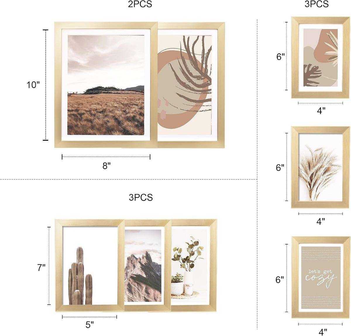 ArtbyHannah Gallery Wall Frame Set, 8 Pack Neutral Wall Decor, Gold, Small