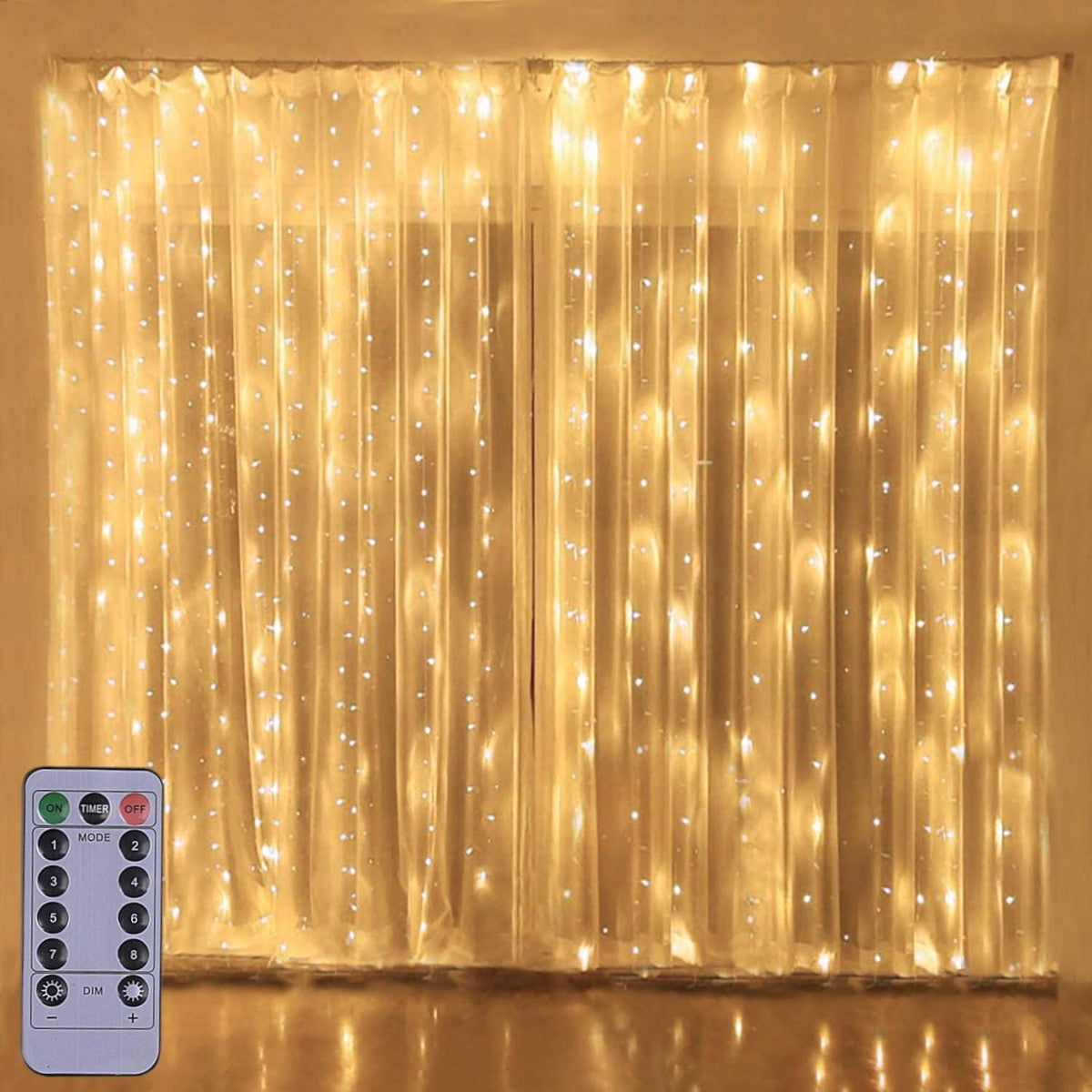 300LED Copper Wire Curtain Lights, 8 Modes DIY Pattern Flexible String Lights with Remote, Window and Wall Decorations for Garden, Room, Party (Warm White)