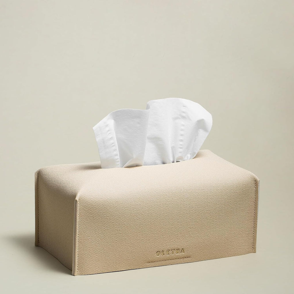 OLETHA Rectangle Tissue Box Cover, Canvas Grain, Greige, Standard Size