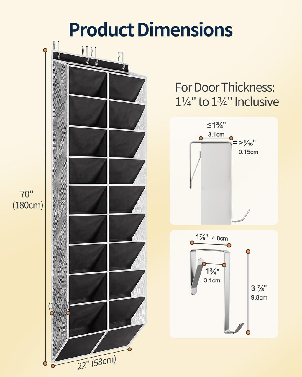 Yecaye 10 Tier Widen Over the Door Shoe Organizer for 20-30 Pairs, Black