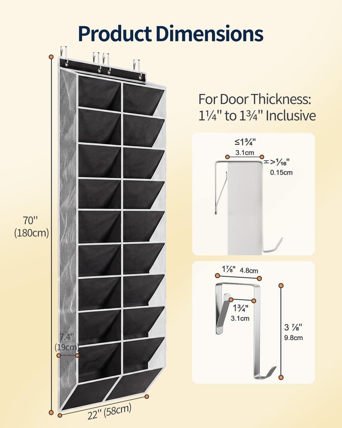 Yecaye 10 Tier Widen Over the Door Shoe Organizer for 20-30 Pairs, Black