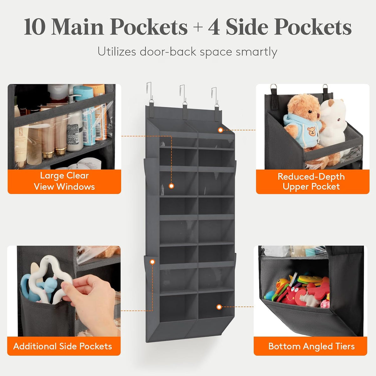 Lifewit 1 Pack Over the Door Organizer,10 Section Hanging Storage,Dark Gray