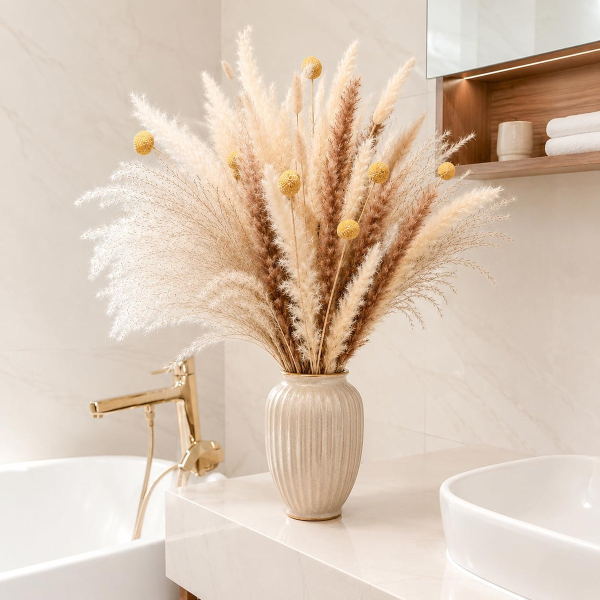 100PCS Boho Flowers Bouquet 17inch Natural Dried Pampas Grass for Vase