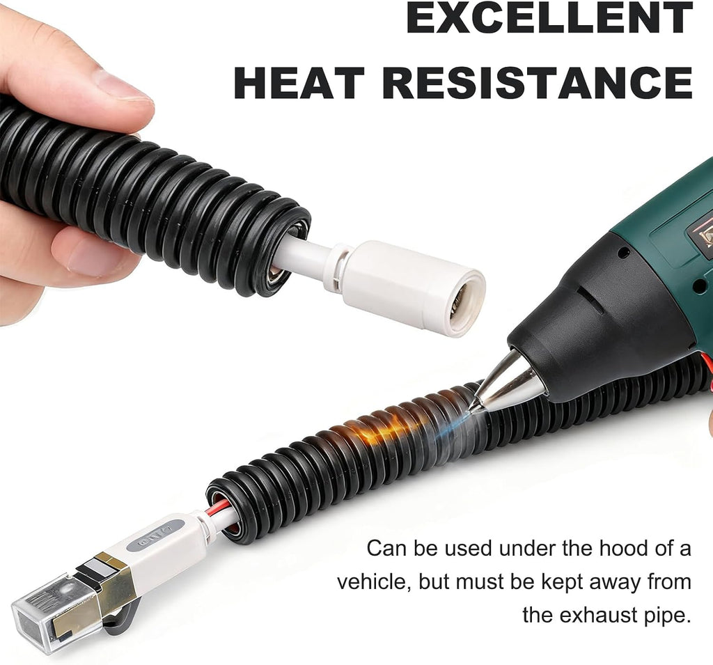 30FT 1/2 inch Split Wire Loom Tubing Kit with 2 Clamps - Flexible Abrasion Resistant Conduit for Automotive, Mechanical Cable Protection