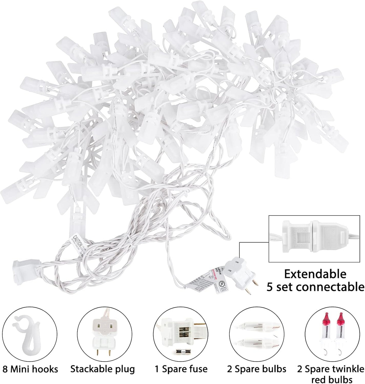 Christmas Snowflake Icicle String Lights with 6 Drops - 9ft Snowflake Window Lights with 100 Mini Bulbs, Plug-in Connectable Curtain Hanging Lights for Christmas Home Indoor Outdoor Holiday Decor