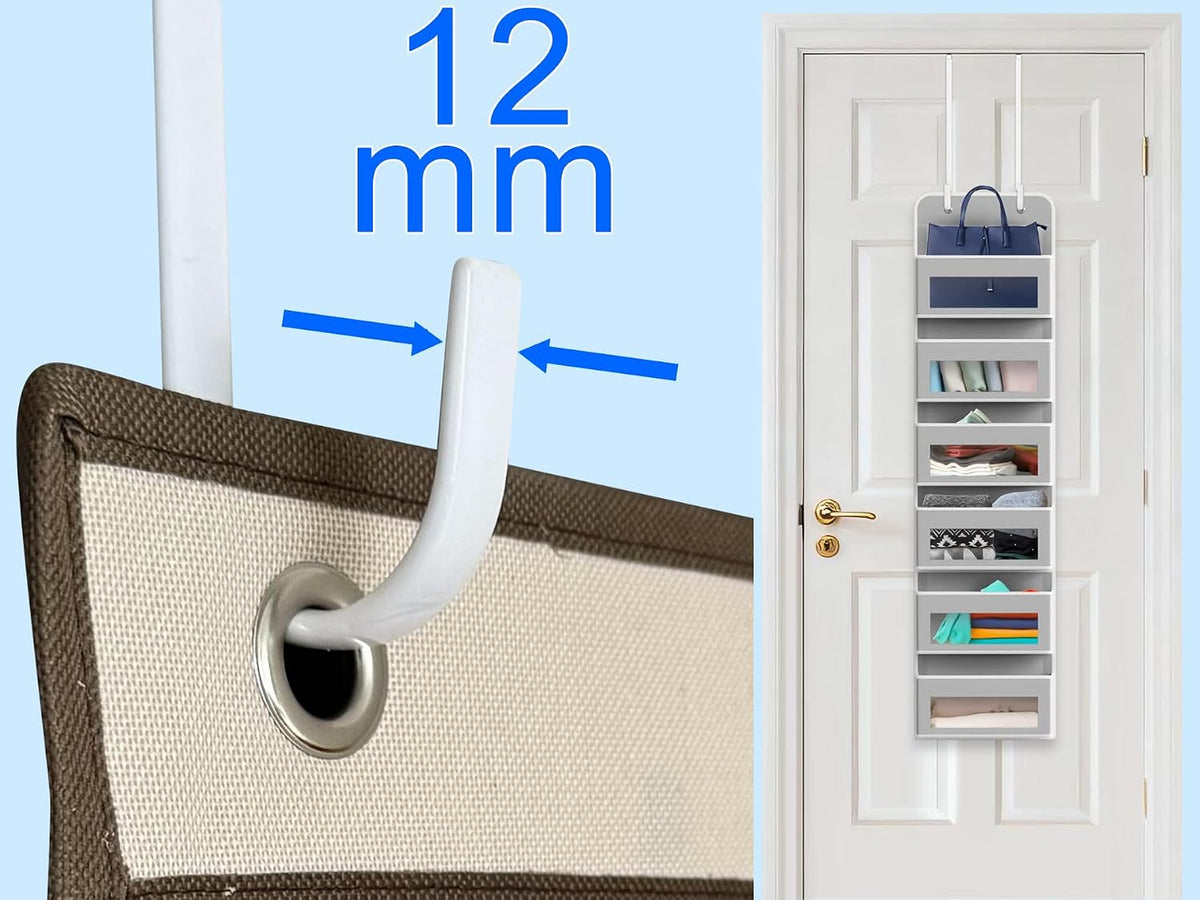 Single Long Over Door Steel Hooks 4 Pack Fit 1-3/8" Door 12" White