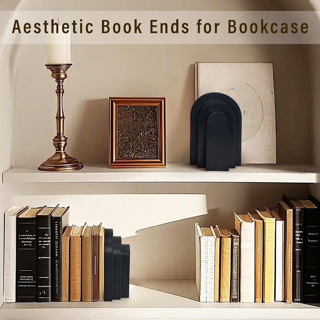 LIN CHUAN Heavy Duty Bookends for Shelves, Set of 2, Matte Black