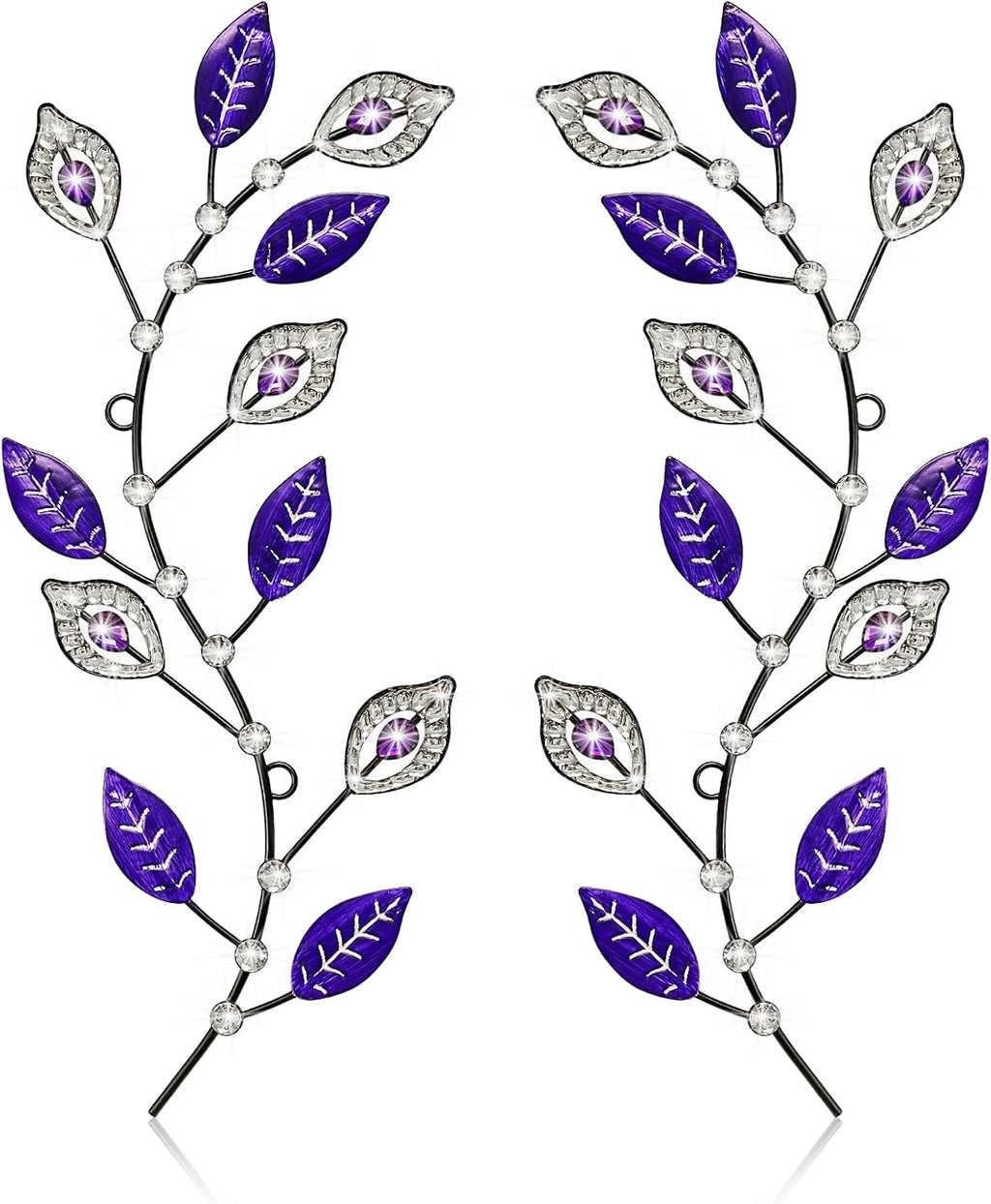 sxnzequnze 2 Set Metal Tree Leaf Wall Art for Home Decor Living Room Bedroom Dining Room Bling Rhinestone, 3D, Iron Branch Hanging Leaf Sculpture Art Pieces -Purple 16.5in*6.7in