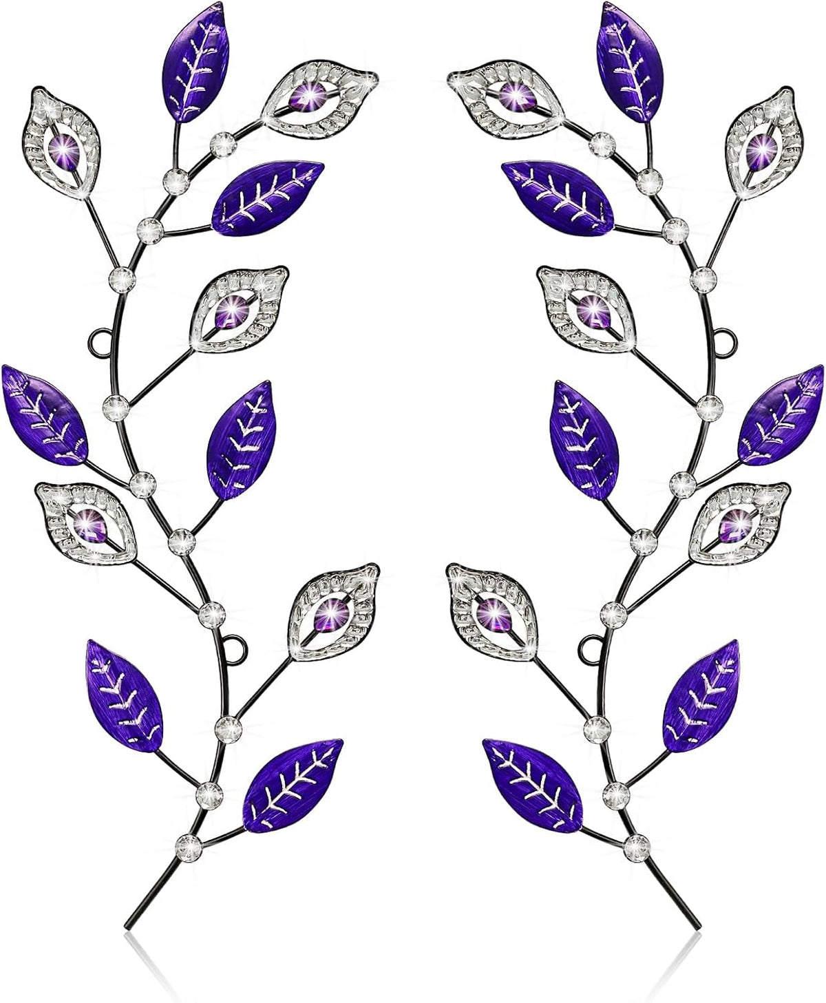 sxnzequnze 2 Set Metal Tree Leaf Wall Art for Home Decor Living Room Bedroom Dining Room Bling Rhinestone, 3D, Iron Branch Hanging Leaf Sculpture Art Pieces -Purple 16.5in*6.7in