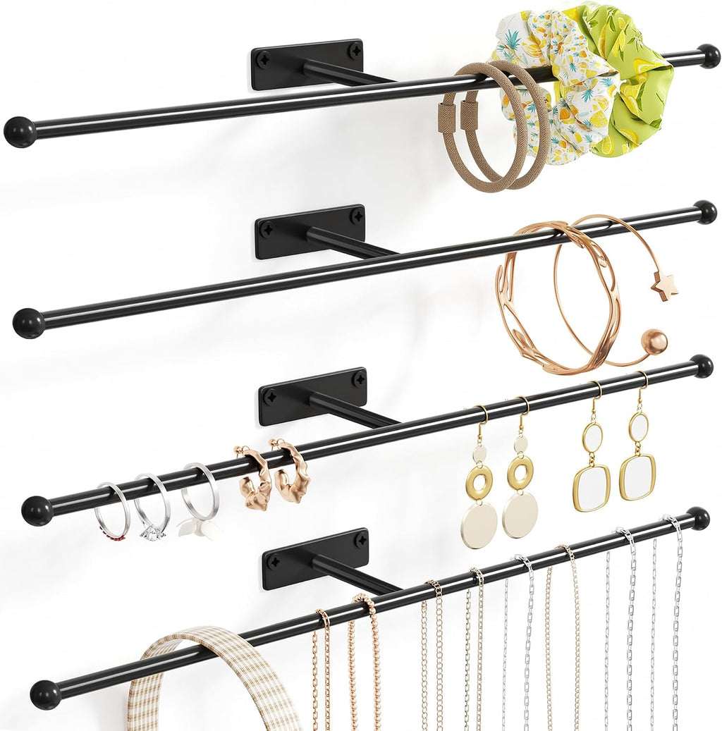 Wall Hanging Jewelry Organizer 12.6", Screw Included, Black 4-Pack