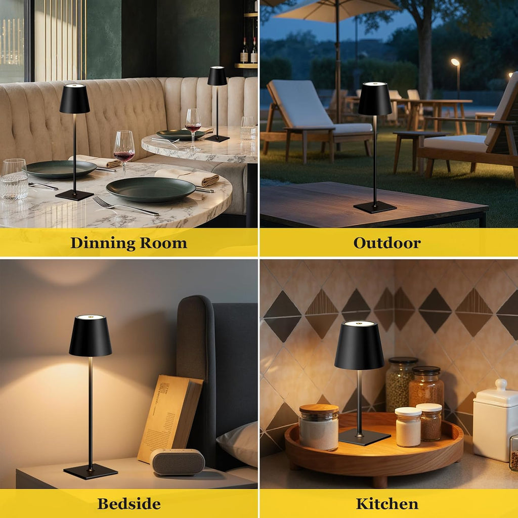 Kakanuo Cordless Rechargeable Table Lamp Black 5000mAh Battery Operated Lamps, 3 Colors Stepless Dimming Touch Lamp for Living Room, Kitchen Counter, Dining, Outdoor Patio, 2 Pack