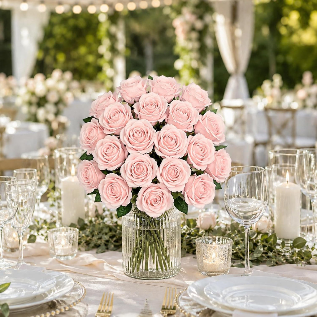 Waipfaru 50 Pcs Blush Roses Fake Velet Pink Roses