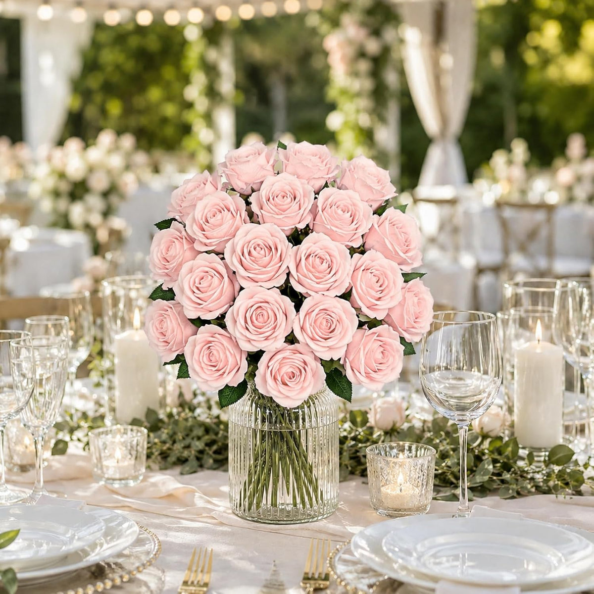 Waipfaru 50 Pcs Blush Roses Fake Velet Pink Roses