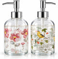 Topadorn 2 Pack 17oz Glass Soap Dispensers, Floral & Goldfinch Bird
