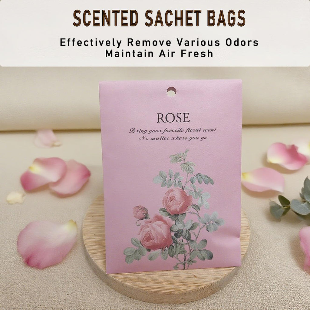 Rose Scented Sachet Bags - 12 Pack Home & Car Freshener, Odor Eliminator for Closets, Rooms, Drawers, Wardrobes, Toilets, Long - Lasting 360 - Day Fragrance