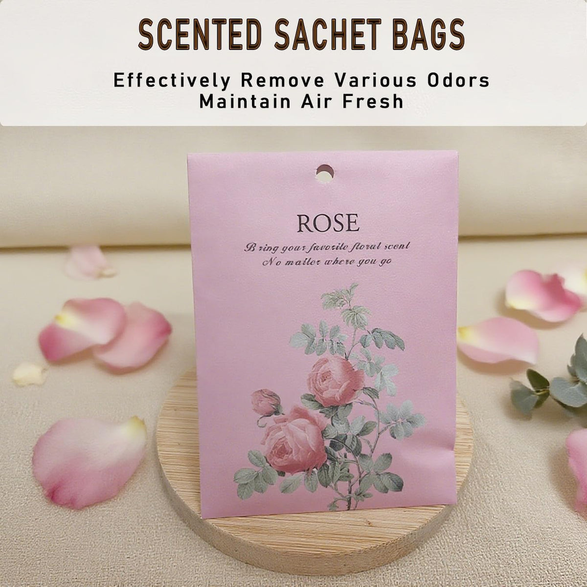 Rose Scented Sachet Bags - 12 Pack Home & Car Freshener, Odor Eliminator for Closets, Rooms, Drawers, Wardrobes, Toilets, Long - Lasting 360 - Day Fragrance