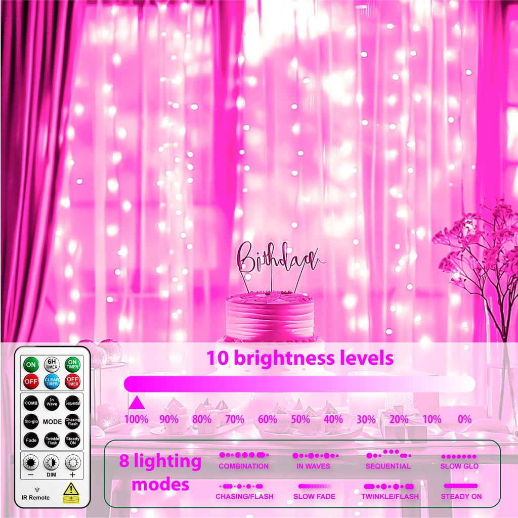 HXWEIYE 300LED Untangled Curtain Lights, 9.8x9.8Ft USB, Remote