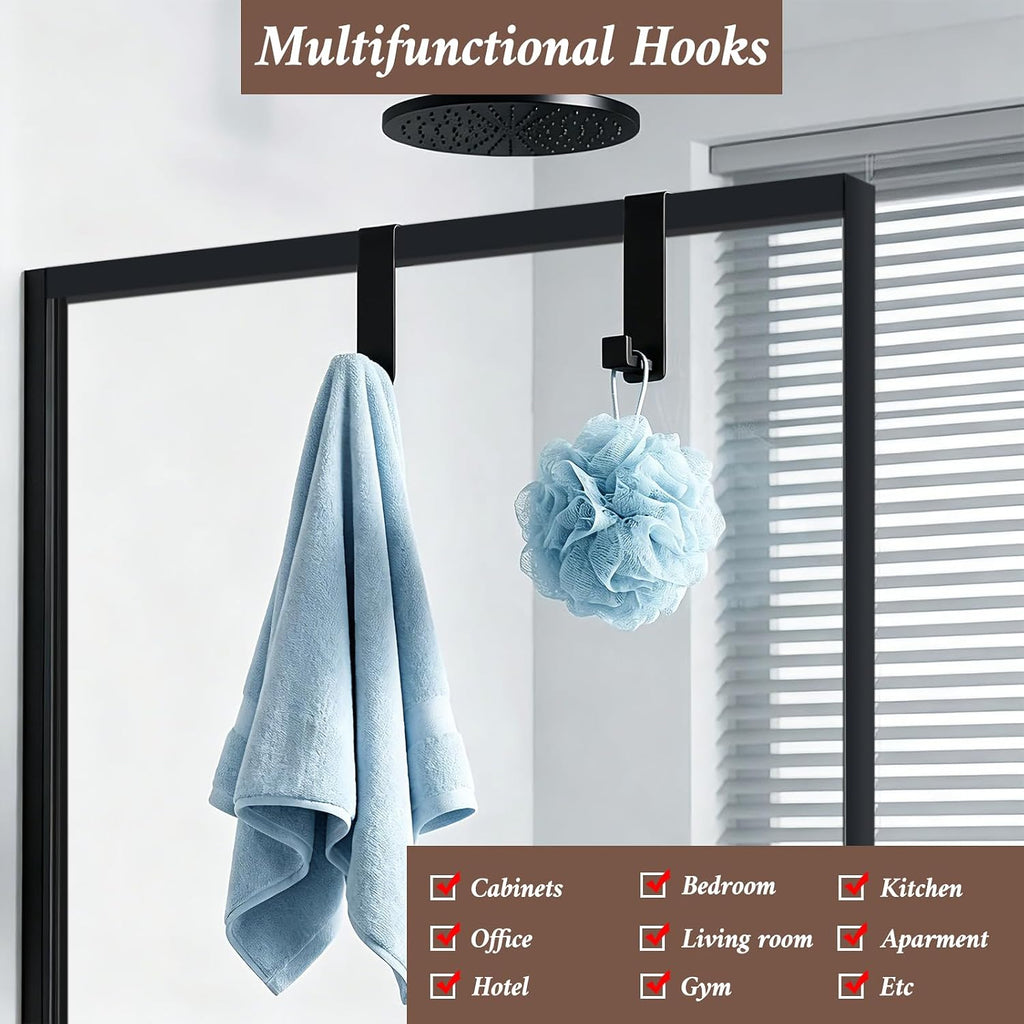 Heavy Duty Stainless Steel Over-Door Hook, L-Shaped, Fits Doors Less Than 1-3/4" Wide, Door Hookswith Non-Slip Pads for Bedroom Bathroom Office Dorm(Fits 1-3/4" Thick Door - L Shape 2 Pack)