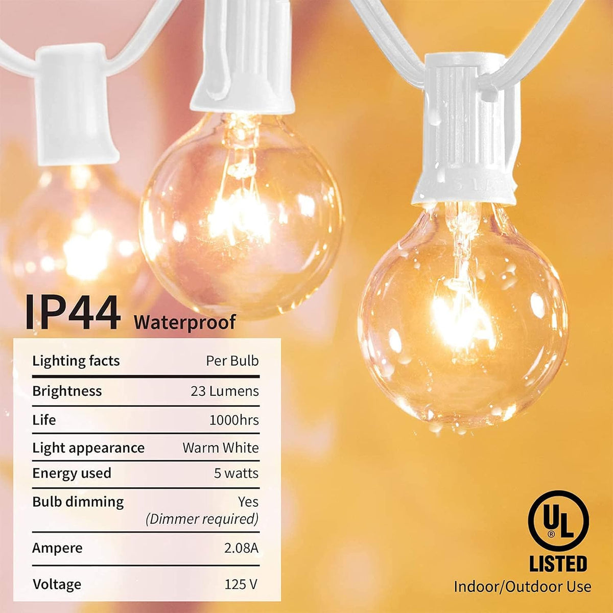 Afirst White String Lights 100FT Outdoor Patio Lights with 105 Globe Bulbs Waterproof Hanging Light for Backyard Party Wedding Lighting