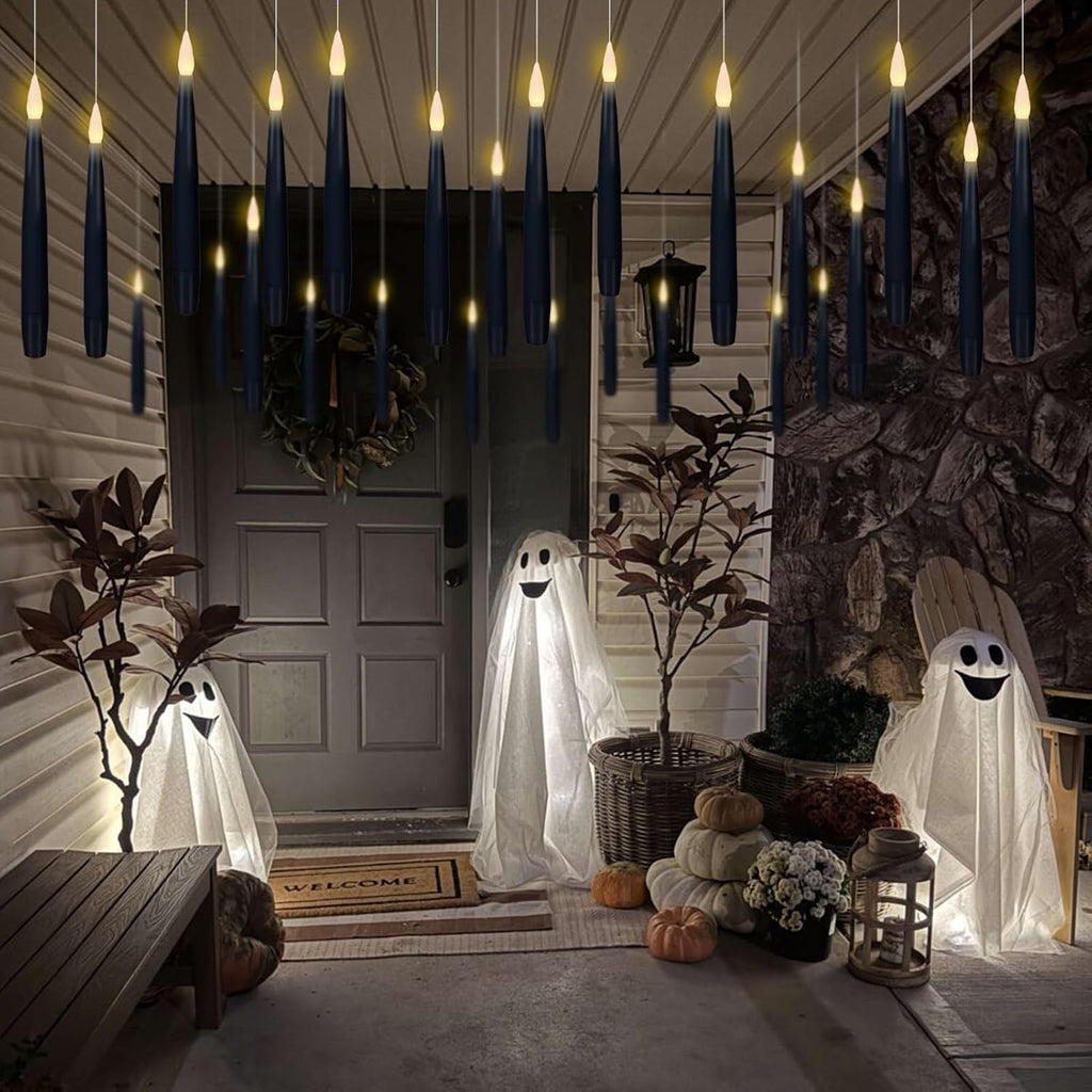 Flameless Floating Candles Wand Halloween Decorations Black 22pcs