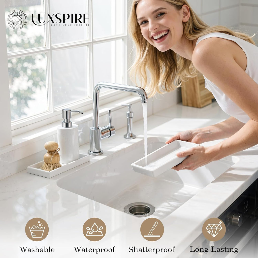 Luxspire 2 Pack Silicone Bathroom Tray 7.9" Vanity Tray, White