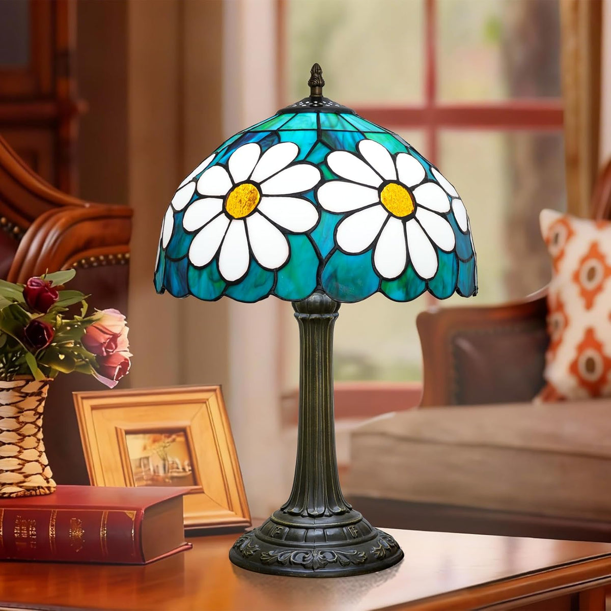 Tiffany Lamp Stained Glass Table Lamp Chrysanthemum Bedside Lamps Bedroom Living Room Dining Room Office Decoration Desk Lamp Home Decoration Creative Gift