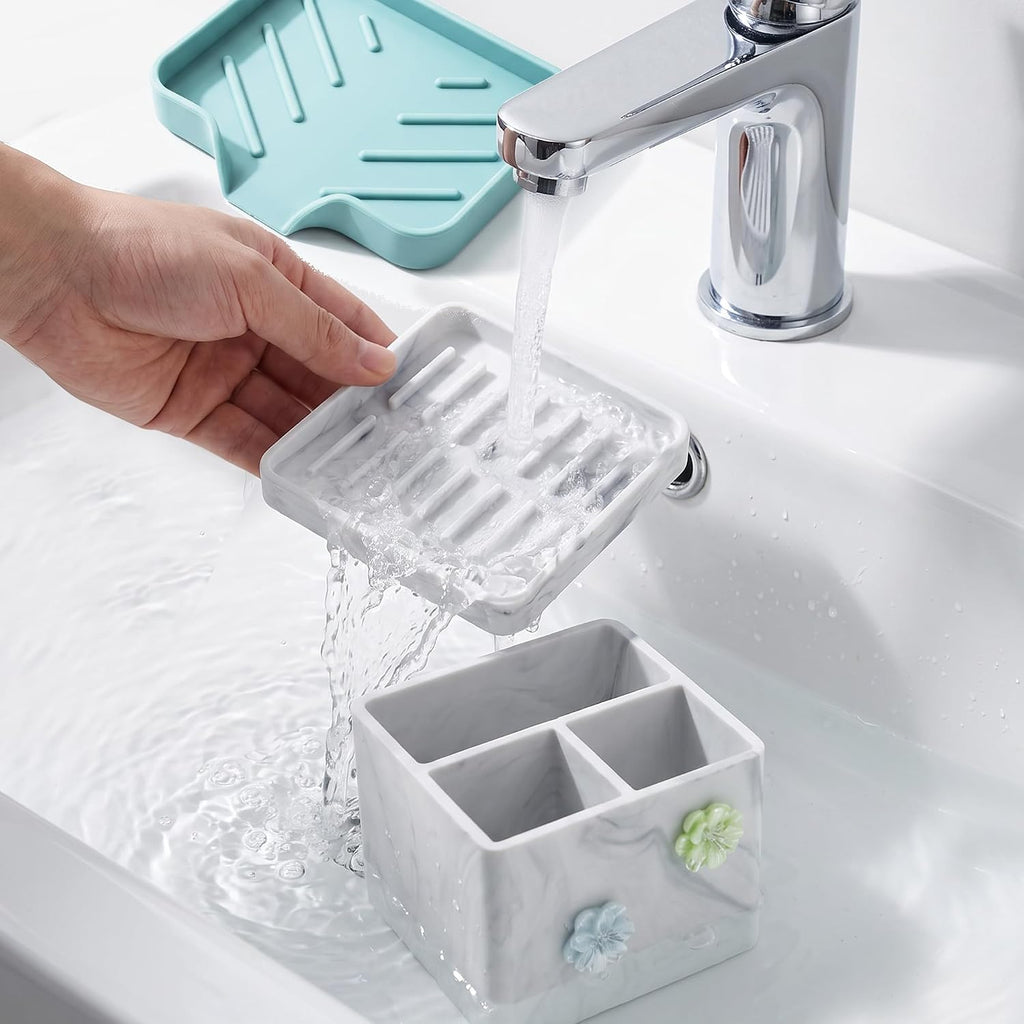 HO2ME Silicone Toothbrush Holder with Soap Dish, Flexible Organizer