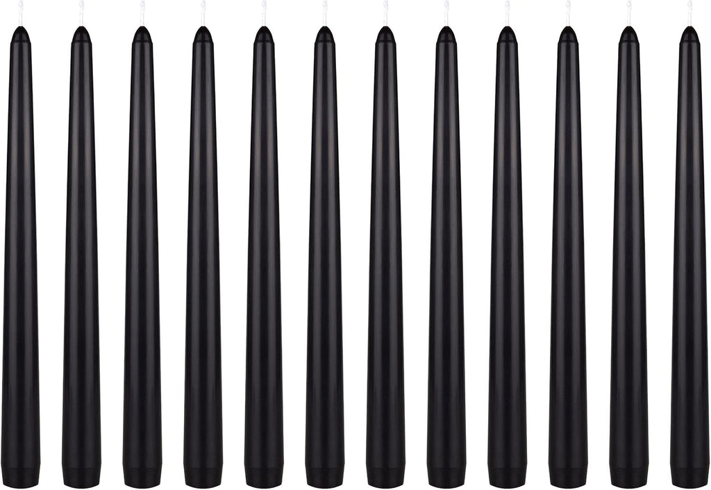 Mega Candles 12 pcs Unscented Black Taper Candles, Hand Poured Wax Candle 10 Inch x 7/8 Inch, Home Décor, Wedding Receptions, Centerpieces, Occasions, Romantic Dinners, Prayer, Candle Holders