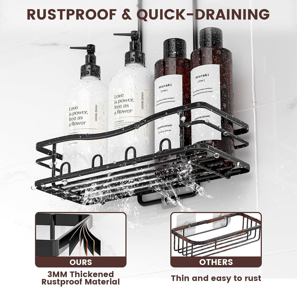Rustproof Shower Caddy Hanging with Soap Holders for Bathroom, Black
