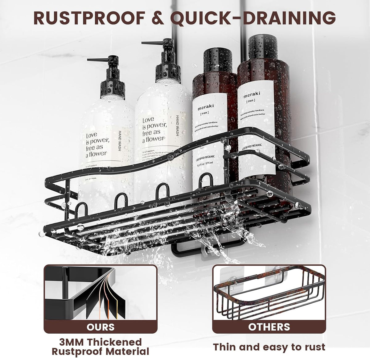 Rustproof Shower Caddy Hanging with Soap Holders for Bathroom, Black