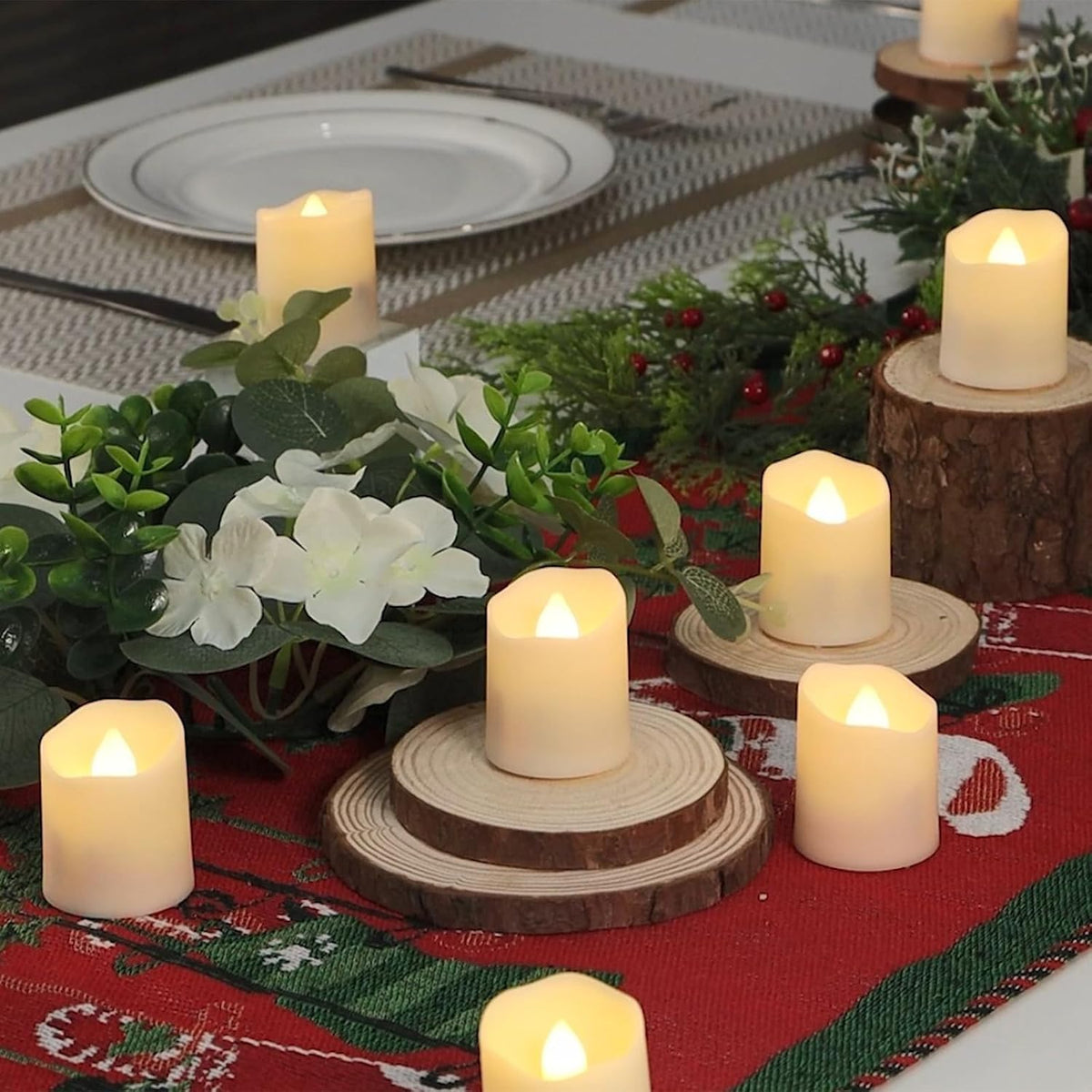 FPOO Rechargeable Flameless Tea Lights Candles, Timer & Remote, 12pcs