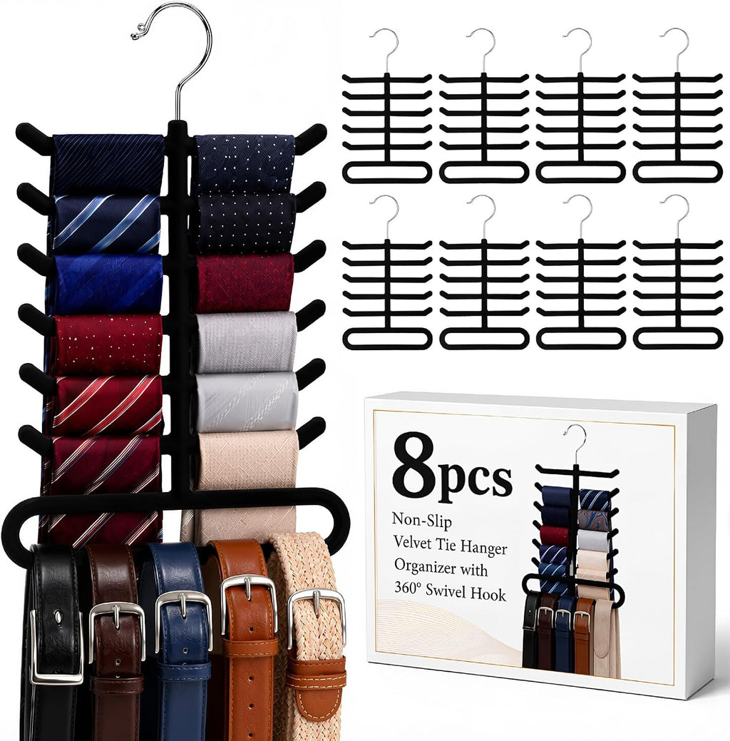 Kathfly Tie Hanger Organizer Multilayer Black Velvet Tie Holders for Closet