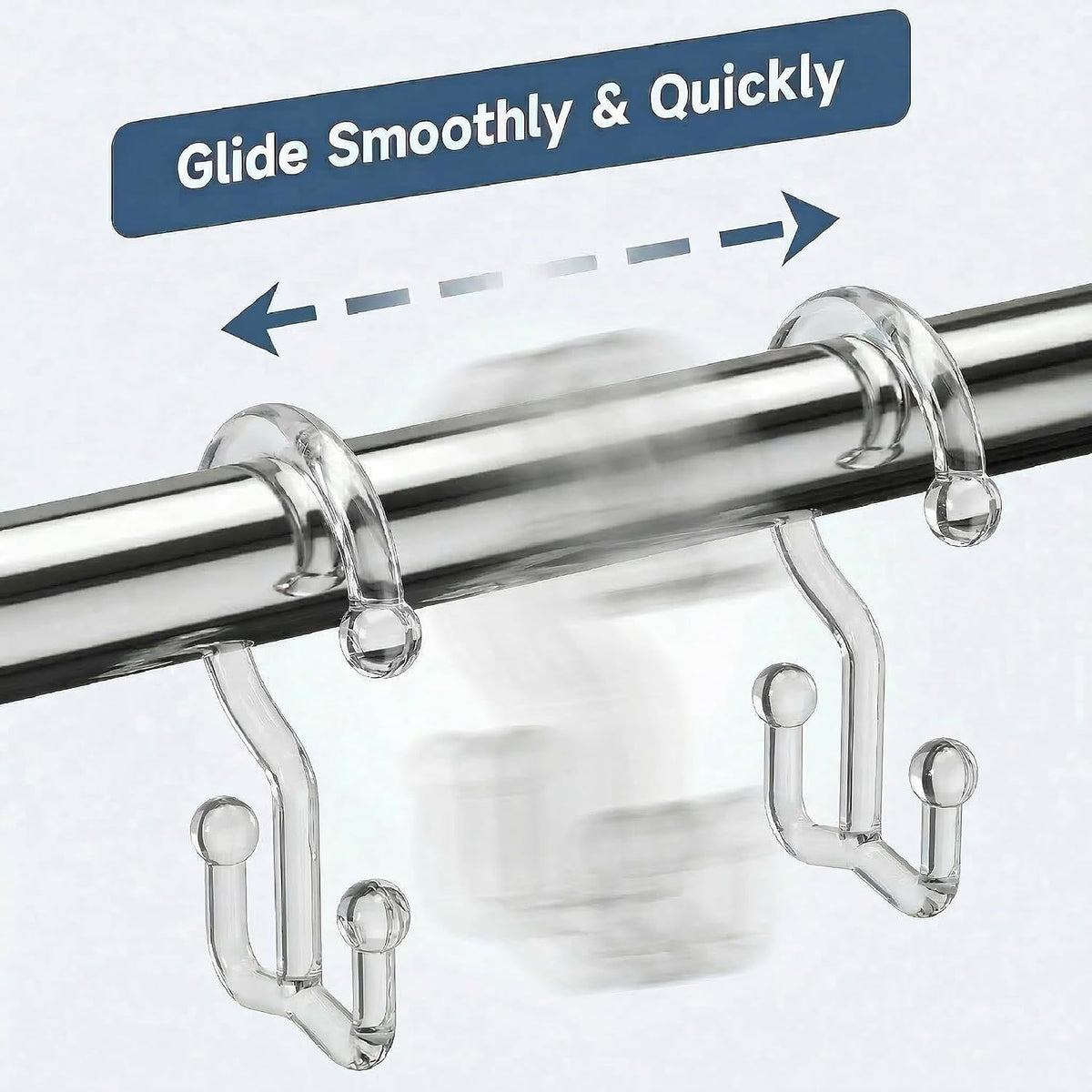 Bathway Clear Plastic Shower Curtain Hooks, 24 Double Shower Curtain Rings