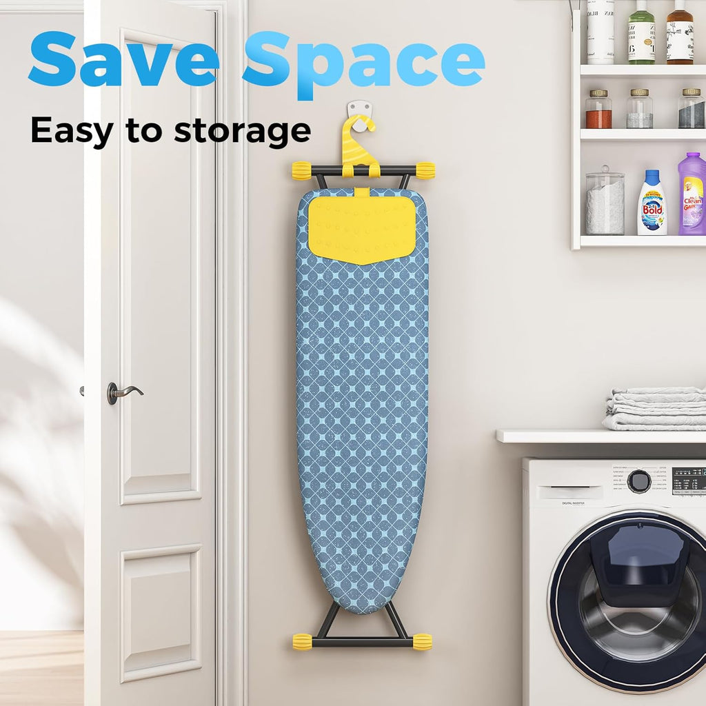 KINGBOARD Ironing Board with Silicon Iron Mat, Heavy Duty Leg 13x43 Yellow