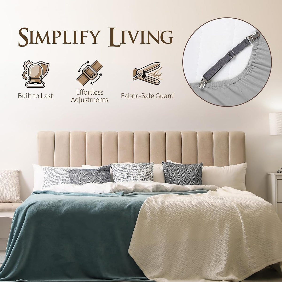Boao 24 Pcs Bed Sheet Clips Straps Heavy Duty Adjustable Fasteners Elastic Fitted Bed Holder Mattress Corner Sheet Fasteners for Home Room Couch Supplies (Multicolor,5.5 Inch)