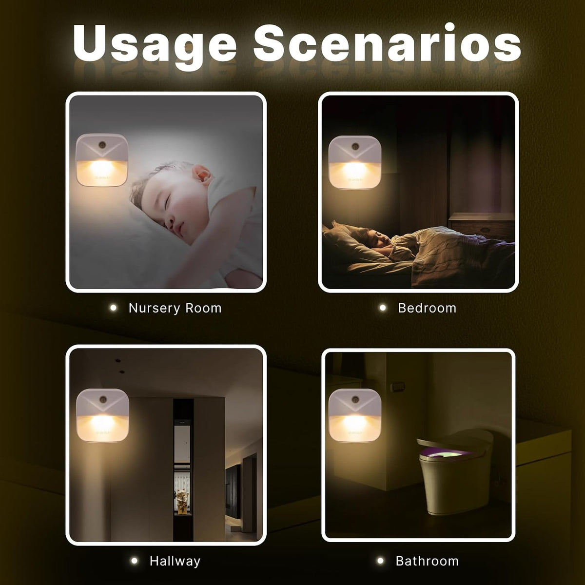 Night Lights Plug into Wall, Automatic LED Night Light with Dusk to Dawn Sensor, Modern V-Groove Design Square Night Lite for Hallway, 0.4W Plug-in Night Lights, 4-Pack (Warm Light)