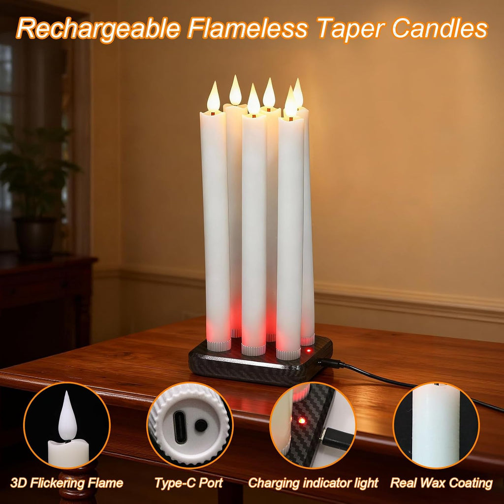GenSwin Rechargeable Flameless Taper Candles Charging Base & 2 Remote White