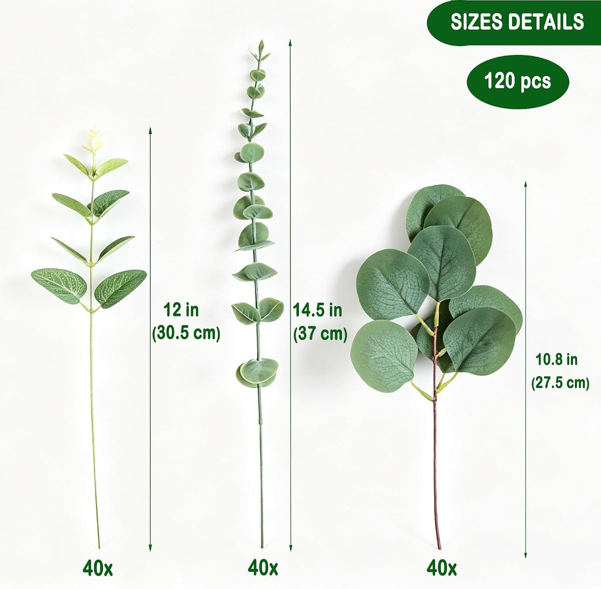 120PCS Mixed Eucalyptus Stems Bulk Artificial Greenery Stems Wedding Decor