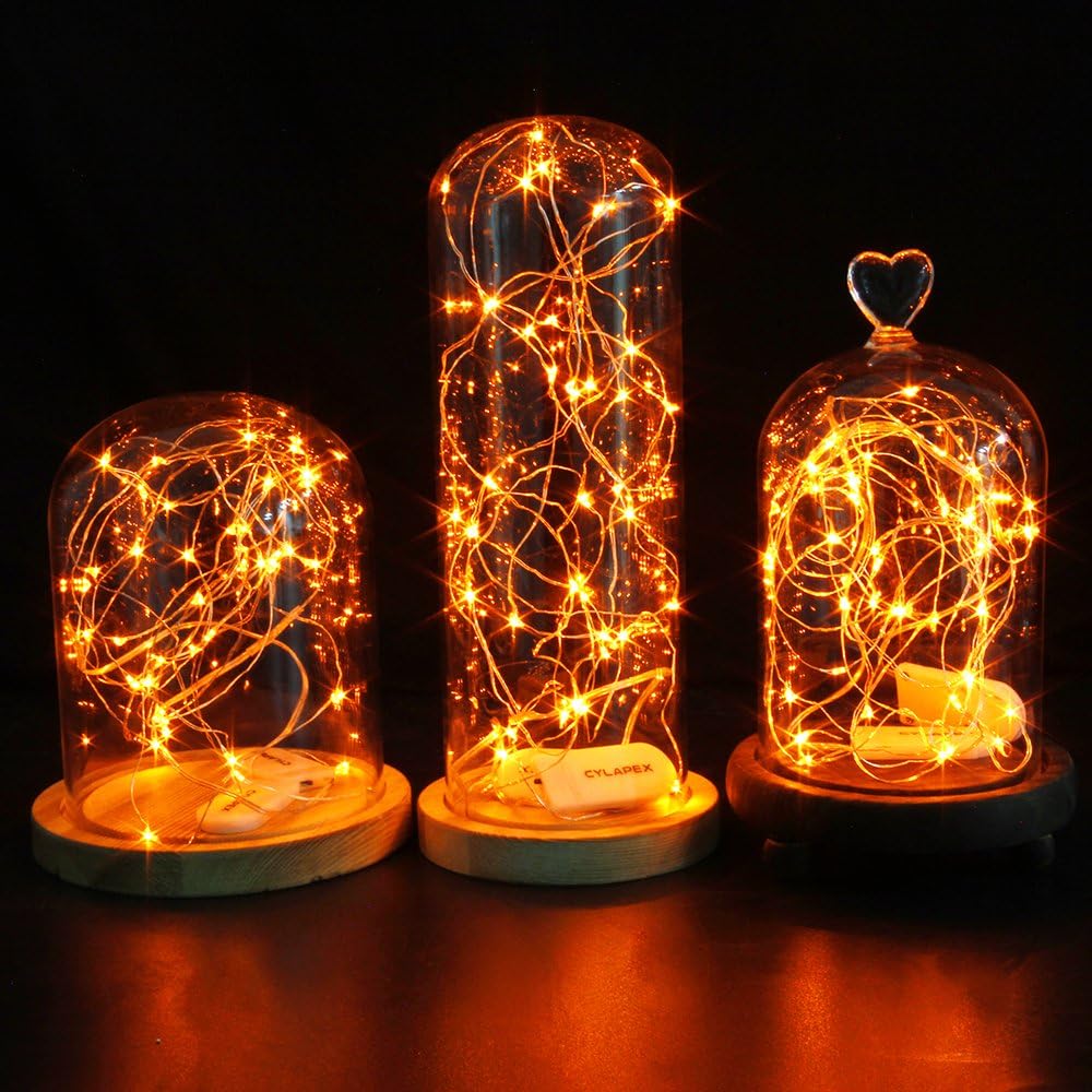 CYLAPEX 6 Pack Fairy Lights Battery Operated 7ft 20 LED Mini String Lights Silver Wire Firefly Starry Moon Twinkle Lights for Halloween Mason Jars Party Christmas Centerpiece Table Decorations, Orange