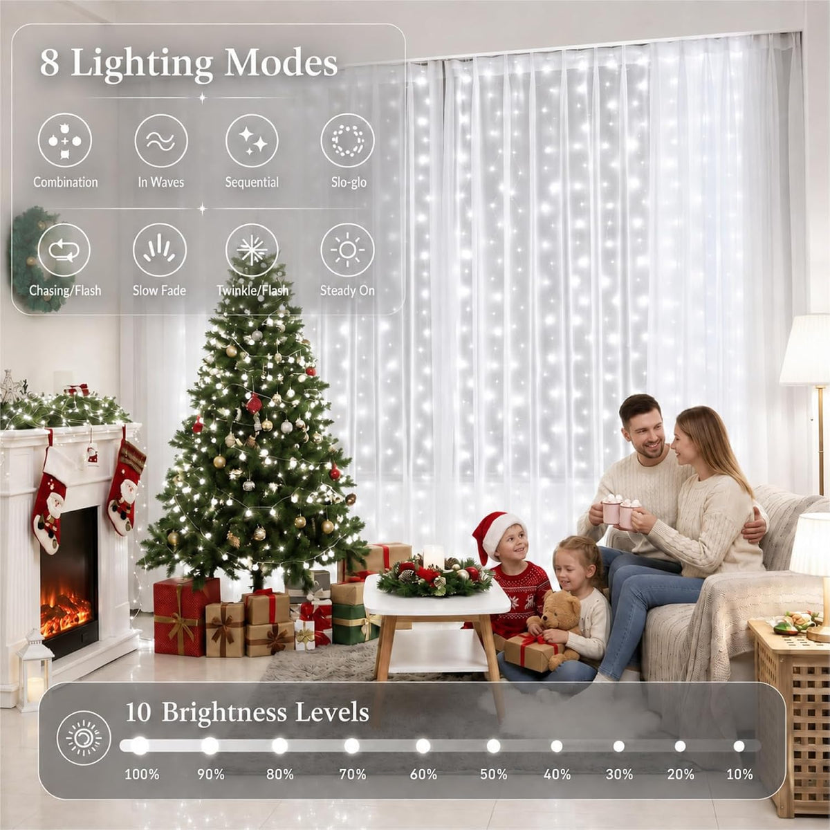 Fairy Curtain Light, 600LED 19.6x9.8ft, Remote & 8 Modes, USB