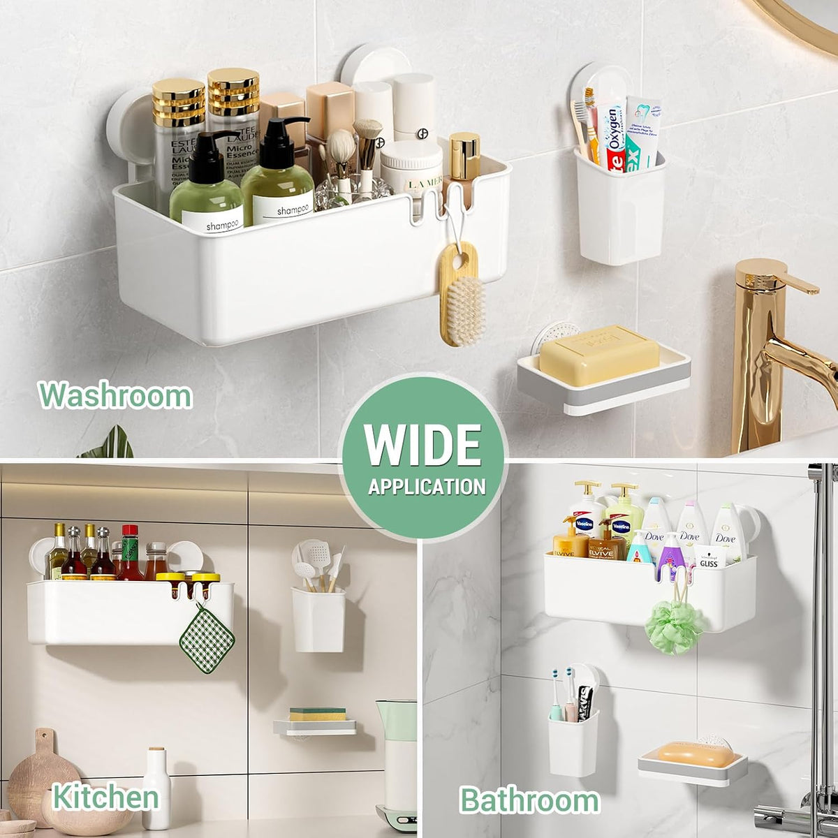 LUXEAR Shower Caddy Suction Cup Shower Basket 3 Pack