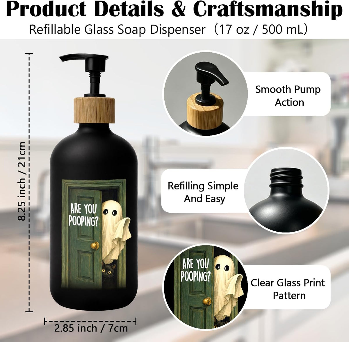 Funny Halloween Bathroom Glass Soap Dispenser with Pump